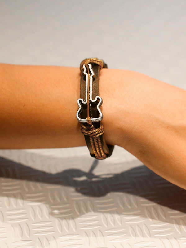 RockStarr Designer Wear Leather Guitar Bracelet Yellow